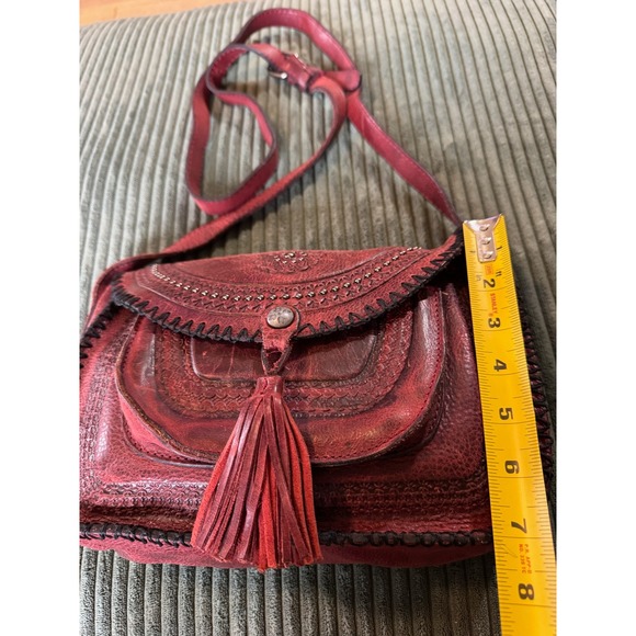 Patricia Nash Leather Crossbody‎ Embossed Bag Red Purse Handbag with Tassel Boho - Picture 3 of 15